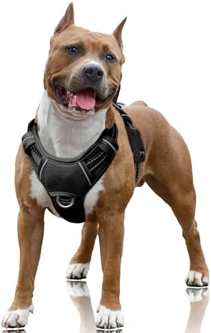 BARKBAY No Pull Dog Harness Large Reflective Dog Harness with Front Clip and Easy Control Handle for Walking Training Running with ID tag Pocket(Black,L) by BARKBAY