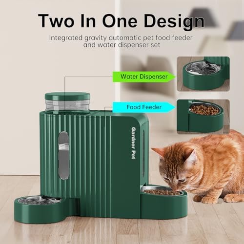 Gravity Automatic Cat Feeder, Water & Food Dispenser Set, Stainless Bowls - Image 2