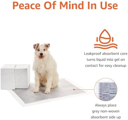 Amazon Basics Carbon Odor Control Dog and Puppy Pee Pads, 5-Layer Leak-Proof Super Absorbent, Quick-Dry Surface for Potty Training and Housebreaking, X-Large Size 28"x34", Gray, 50 Count - Image 4