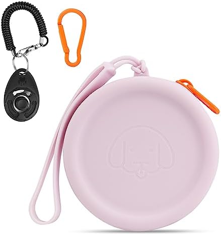 WALLFID Silicone Dog Treat Pouch Small Bag,with Pet Training Clicker,Walking Bag for Dog and Cat, Pocket Size, Easy to Clean, Odorless, Zipper Design,Moisture-Proof,Travel Walking Bag.(Purple) by WALLFID