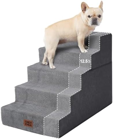 EHEYCIGA Dog Stairs for Bed 22.5" H, 5-Step Extra Wide Dog Steps, Grey by EHEYCIGA