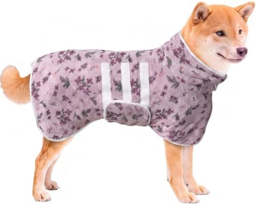 Fast‑Drying Dog Bathrobe, Absorbent Striped Pet Towel, Muted Purple L by PawSailor