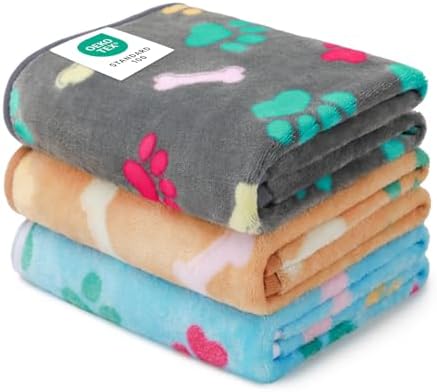 Luciphia 1 Pack 3 Blankets Fluffy Premium Fleece Pet Blanket Flannel Paw Printed Throw for Dog Cat(Small 23x16'', Grey/Brown/Blue) by luciphia