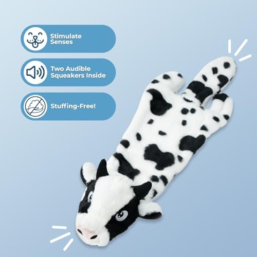 Best Pet Supplies 2-in-1 Stuffless Squeaky Dog Toy - zSheep, Cow, Large - Image 2
