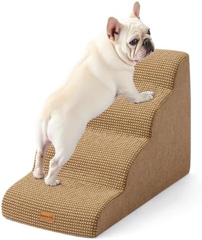 Gardner Pet Dog Stairs for Small Dogs 19.7" H, 4-Step Brown Curved Pet Stairs, Dog Steps for High Bed (18-24 in), Couch with Durable Non-Slip Waterproof Fabric Cover and CertiPUR-US Certified Foam by GardnerPet
