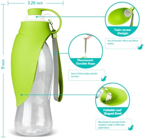TIOVERY Dog Water Bottle, Portable Pet Water Dispenser Feeder Leak Proof with Drinking Cup Dish Bowl for Outdoor Walking, Hiking, Travel, 20OZ Water Bottle Fit for Small to Large Dogs and Cats Green - Image 3