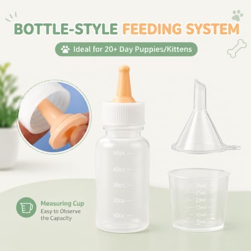 Pet Nursing Kit, Kitten Bottle Feeding Set with Silicone Nursing Nipples, Liquid Syringes, Formula Dispenser, Measuring Cup & Cleaning Brush for Newborn Puppies, Kittens & Other Small Animals - Image 5