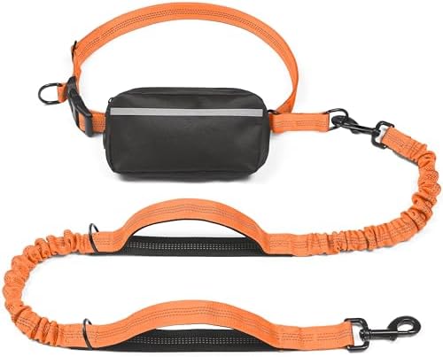 iYoShop Hands Free Dog Leash with Zipper Pouch, Large, 25-120 LBS, Orange by iYoShop