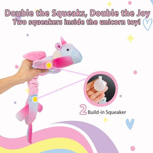lilfrd Pink Unicorn Squeaky Dog Toy, Crinkle Plush Tug Toy for Dogs - Image 2