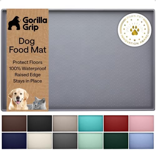 GORILLA GRIP Dog Food Mat, 100% Waterproof Silicone, 18.5x11.5 Gray by GorillaGrip