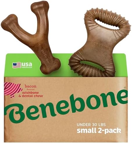 Benebone 2-Count Wishbone/Dental Durable Dog Chew Toys, Real Bacon, Small (Pack of 10) by Benebone