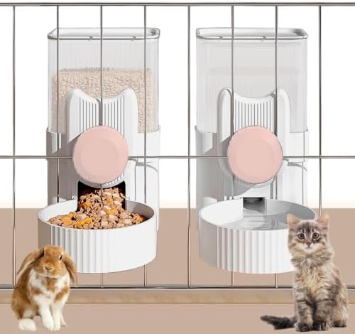kathson Rabbit Feeder,Bunny Water Bottle Dispenser,Pet Cage Food Bowl,Pink by kathson