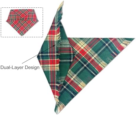 Christmas Dog Bandanas 2PCS,Plaid Scarf w/Tassels for Small Dogs Cats - Image 4