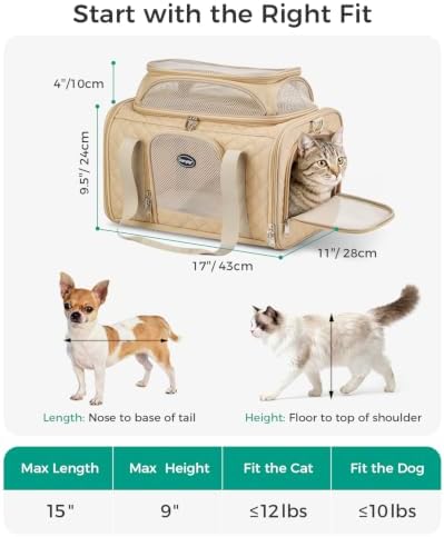 Airline Approved Cat Carrier with Expandable Top, 17x11x9.5 in, Brown - Image 2