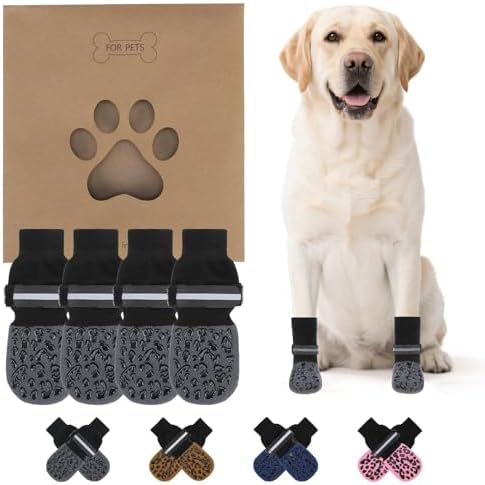 KOOLTAIL Anti Slip Dog Socks to Prevent Licking Paws,Dog Shoes for Hot Pavement, Reflective Traction Control Booties, Dogs Boots & Paw Protector for Hardwood Floors Small Medium Large Senior Dogs by KOOLTAIL