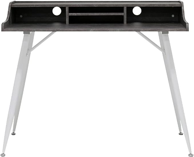 Calico Designs Woodford 45” Wide Modern, Secretary, Writing, Desk with Low Storage Hutch and Whtie Metal Tapered Legs in Marbled Dark Grey, White by StudioDesigns-CreateYourSpace