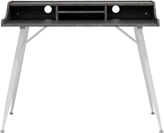 Calico Designs Woodford 45” Wide Modern, Secretary, Writing, Desk with Low Storage Hutch and Whtie Metal Tapered Legs in Marbled Dark Grey, White by StudioDesigns-CreateYourSpace