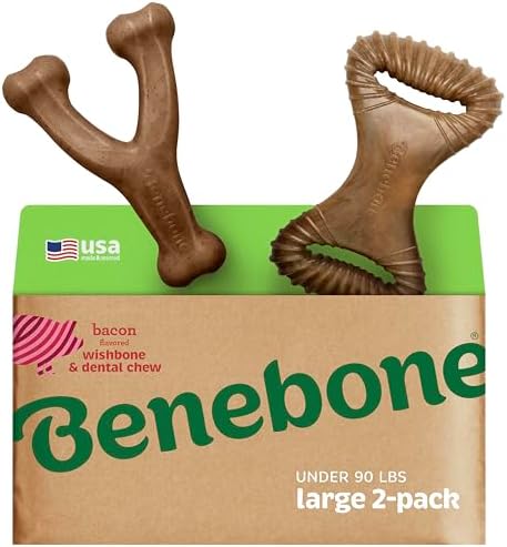 Benebone Wishbone/Dental Durable Dog Chew Toys, Real Bacon, 2 Count, Large (Pack of 8) by Benebone