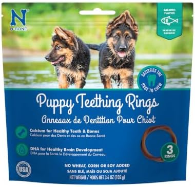 N-Bone Puppy Teething Rings, Salmon Flavor, Natural Puppy Teething Chews & Chew Treats, Helps Soothe Teething Gums, Calcium Enriched, 3 Rings by N-Bone