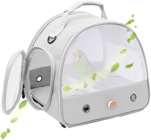 Bird Carrier, Portable Small Bird Parrot Parakeet Carrier with Standing Perch and Soft Mat, Side Access Window Collapsible (Grey, Mesh Windows) by halinfer
