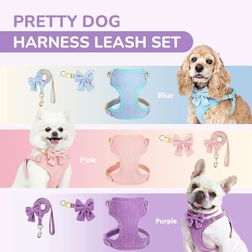 Small Dog Collar Harness and Leash Set with Bowtie, Adjustable Dog Harness Collar and Leash Set with Secure Metal Buckle, Breathable Cotton Adjustable Pet Puppy Harness, Easy Walk Harness, M(16-21") - Image 7