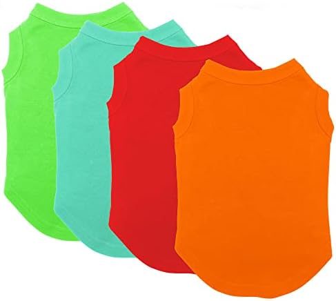 Chol&Vivi Plain Dog Shirt, 4pcs Blank Cotton Shirts Fit for Extra Small to Extra Large Size Dogs, Sleeveless Apparel Soft and Lightweight, Tank Top for All Breeds, Light Blue/Green/Red/Orange, Large by CholVivi