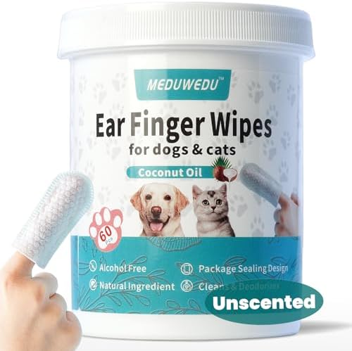 MEDUWEDU Ear Cleaner Finger Wipes 60 Counts, Dog Ear Cleaner, Grooming Kit Care for Dogs and Cats, Soft & Easy Otic Cleaning Pads, Remove Wax, Dirt & Stop Smelly, Itchy, Non-Irritating, Unscented by MEDUWEDU