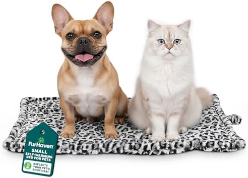 Furhaven ThermaNAP Self-Warming Cat Bed for Indoor Cats & Small Dogs, Washable & Reflects Body Heat - Quilted Faux Fur Reflective Bed Mat - Snow Leopard, Small by FurHaven