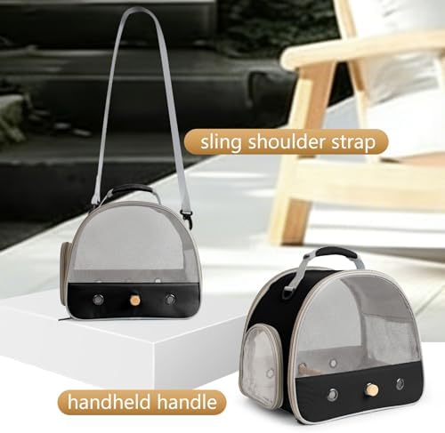 Bird Carrier, Portable Small Bird Parrot Parakeet Carrier with Standing Perch and Soft Mat, Side Access Window Collapsible (Black, Mesh Windows) - Image 4