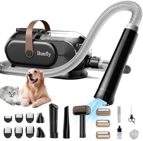 Bunfly Dog Grooming Kit with 13000kpa Strong Grooming & Vacuum Suction 99% Pet Hair,3L Capacity,11 Grooming Tools Dogs Cats and Other Animals,Home and Car Cleaning -Black by Bunfly