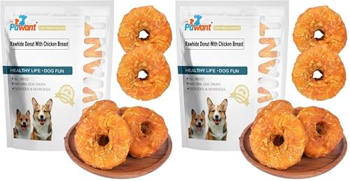 Dog Treats Long Lasting for Large Dog Clean Teeth Chicken Wrapped Rawhide Donuts 1lb/454g (Pack of 2) by Pawant