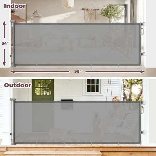 96" Retractable Baby Gate, Long Mesh Dog Gate for Garage Deck Porch - Image 2