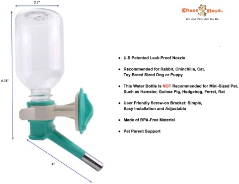 Choco Nose Patented No-Drip Dog Water Bottle/Feeder Leak-Proof Nozzle (C528 Aqua Dish Set, Rabbits-Chinchillas-Toy Dogs-10.2 fl.oz) - Image 3