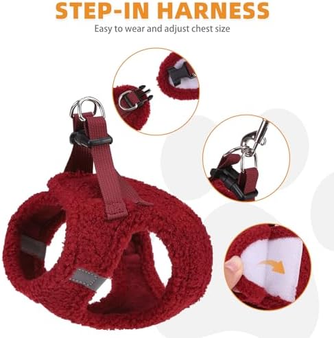 KOOLTAIL Christmas Plush Small Dog Harness and Leash Set, Warm Fleece No Pull Puppy Vest for Winter, Lightweight Reflective Step in Pet Harness for Medium Sized Dogs Boy Girl Outdoor Walking, Red M - Image 3