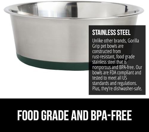 Gorilla Grip Stainless Steel Dog Bowl Set of 2 and Portable Water Bottle, 2 Cup Heavy Duty Stainless Steel Bowls Hunter Green, 12 oz Food Grade Silicone Bottle with Bowl Cap Black, 2 Item Bundle - Image 3
