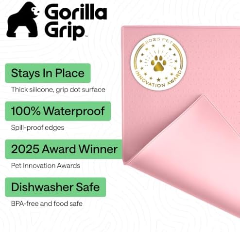 GORILLA GRIP Dog Food Mat, 100% Waterproof Silicone, 18.5x11.5 Light Pink - Image 2