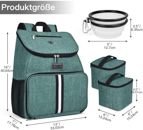 BAGLHER丨Dog Travel Bag, Airline Approved Pet Supplies Backpack, Dog Travel Backpack Accessories Set with 2 Silicone Collapsible Bowls and 2 Food Baskets. Green - Image 3