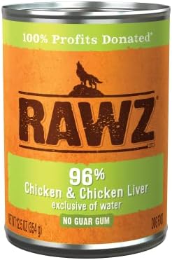 Rawz 96% Meat Canned Wet Food for Dogs 12 Pack/ 12.5 oz. Cans (Chicken/Chicken Liver) by RawzNaturalPetFood