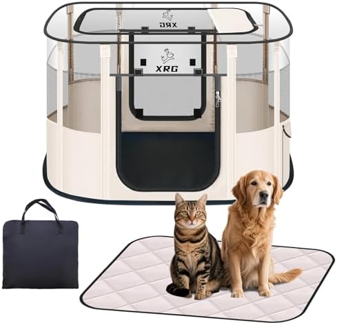 XRG Foldable Dog Playpen with pad，Indoor Cat Kennel L(35.4"x27.6"x23.6") by XRG