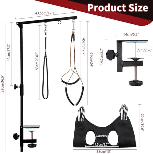 Dog Grooming Table Arm with Hammock - Adjustable Height, Pet Grooming Hammock, No Sit Haunch Holders, Loop Noose Heavy-Duty Clamp (Black) - Image 5