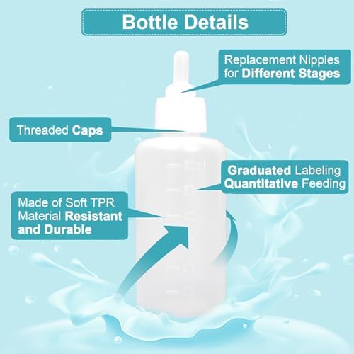 60ml Newborn Pet Feeding Bottle Kit | Puppy Kitten Nursing Bottles with 10 Silicone Nipples, Cleaning Brushes & Nipple Puncher | Anti-Choke Milk Feeder for Small Animals - Image 4