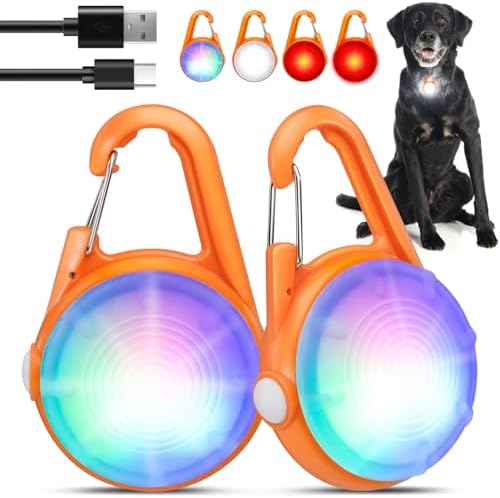 2Pack Dog Lights for Night Walking Dog Collar Light Clip on Rechargeable Glow in The Dark Light with 4Modes & RGB Color for Camping by POEEY