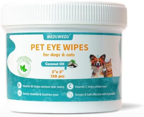 MEDUWEDU Eyes Wipes for Dogs & Cats 120 Counts, Grooming Kit Care for Dogs and Cats, Prevent Tear Stains, Eye Debris, Discharge, Mucus Secretions,Coconut Scent by MEDUWEDU