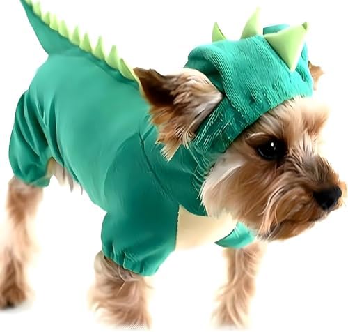 Hotumn Dinosaur Dog Halloween Costume Pet Dino Hoodie for Small Dogs (X-Small, Green) by Hotumn