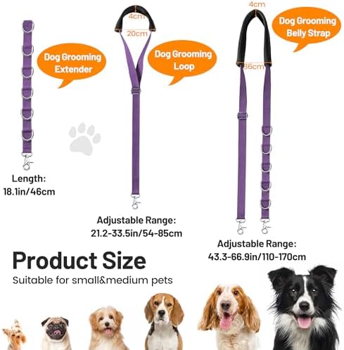 Dog Grooming Belly Strap - Dog Grooming Loops for Table Arm Extender with Clamp Extension Loop Bathing Restraint Leash No Sit Haunch Holder for Small & Medium Dogs Hair Cutting Washing (Purple) - Image 2