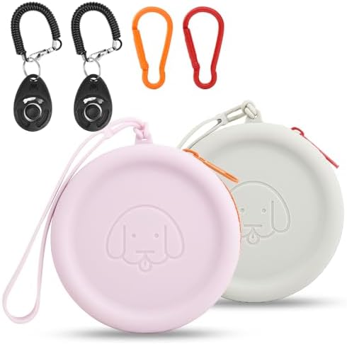 WALLFID Silicone Dog Treat Pouch Small Bag,2PCS Pet Walking Bag for Dog and Cat,Pocket Size,Easy to Clean,Odorless,Zipper Design,Moisture-Proof,Travel Walking Bag,Portable Training Bag. (Gray&Purple) by WALLFID