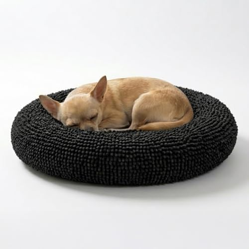 Muddy Mat® Cloud K-9 Bed for Dogs & Cats, Soft & Relaxing Donut Dog Bed, Chenille Material, Removable Cover, Washable & Dryer Safe–Black Small(25'x25') by MuddyMat%C2%AE