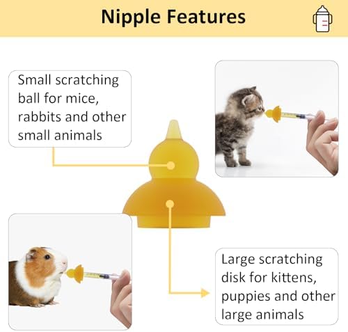 Kitten Nursing Bottle, Pet Feeding Nipple, Milk Nursing Bottles Kits for Newborn Puppy & Kitten, 1 Pet Milk Bottle, 4 Silicone Nipples, Newborn Feeding Kit for Kittens, Puppies, Rabbits, Squirrels - Image 4