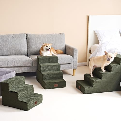 EHEYCIGA Dog Stairs for High Bed 25" H, Extra Wide Dog 5-Step, Military Green - Image 7