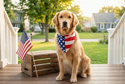 American Flag Dog Bandanas 3 Pack Large, 4th of July Patriotic Pet Scarf for Independence Day Memorial Day, Red White Blue Holiday Outfit for Medium to Large Dogs - Image 6